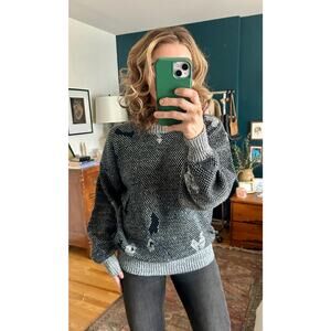 Vintage 90's Gray and Black Abstract Sweater Size Medium | Made in Korea